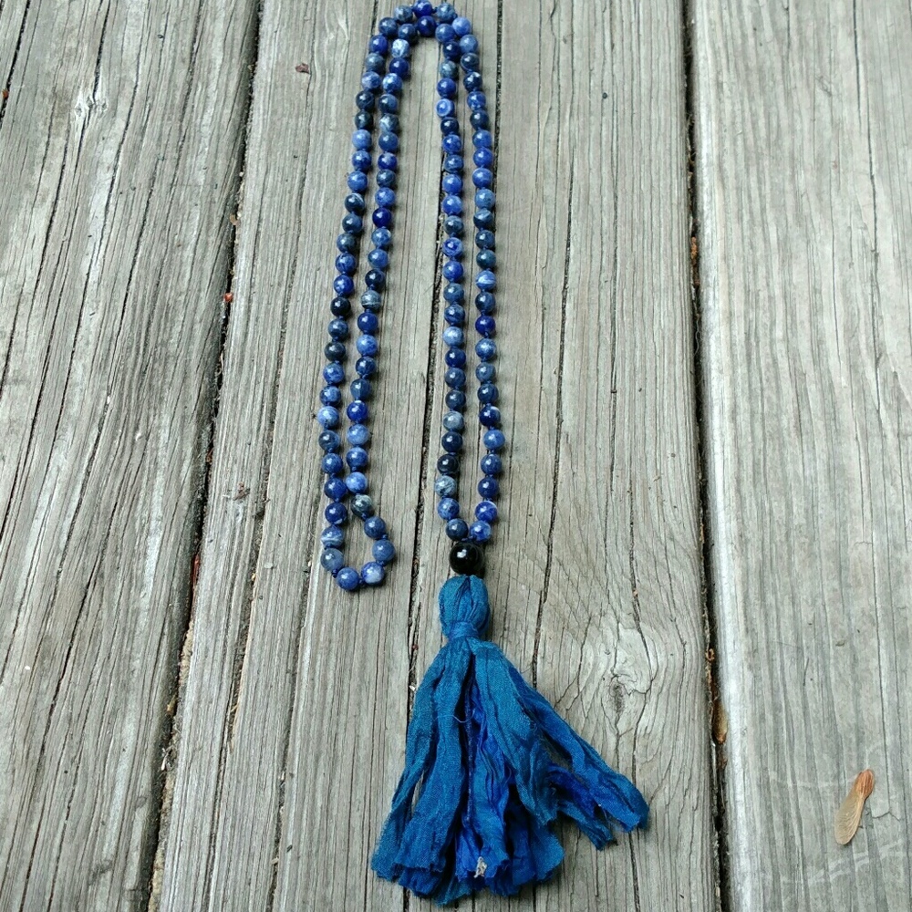 Handmade blue natural gemstone mala